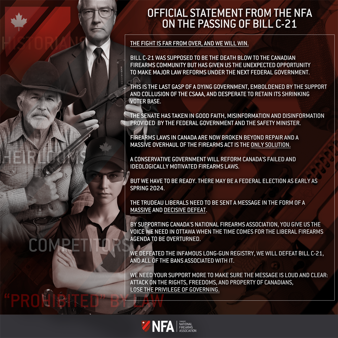 Official Statement from the NFA - Bill C-21